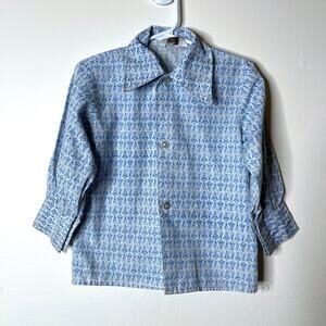 Vintage Boys 3T Hot Air Balloon Button Down Shirt Boys Toddler Print Blue